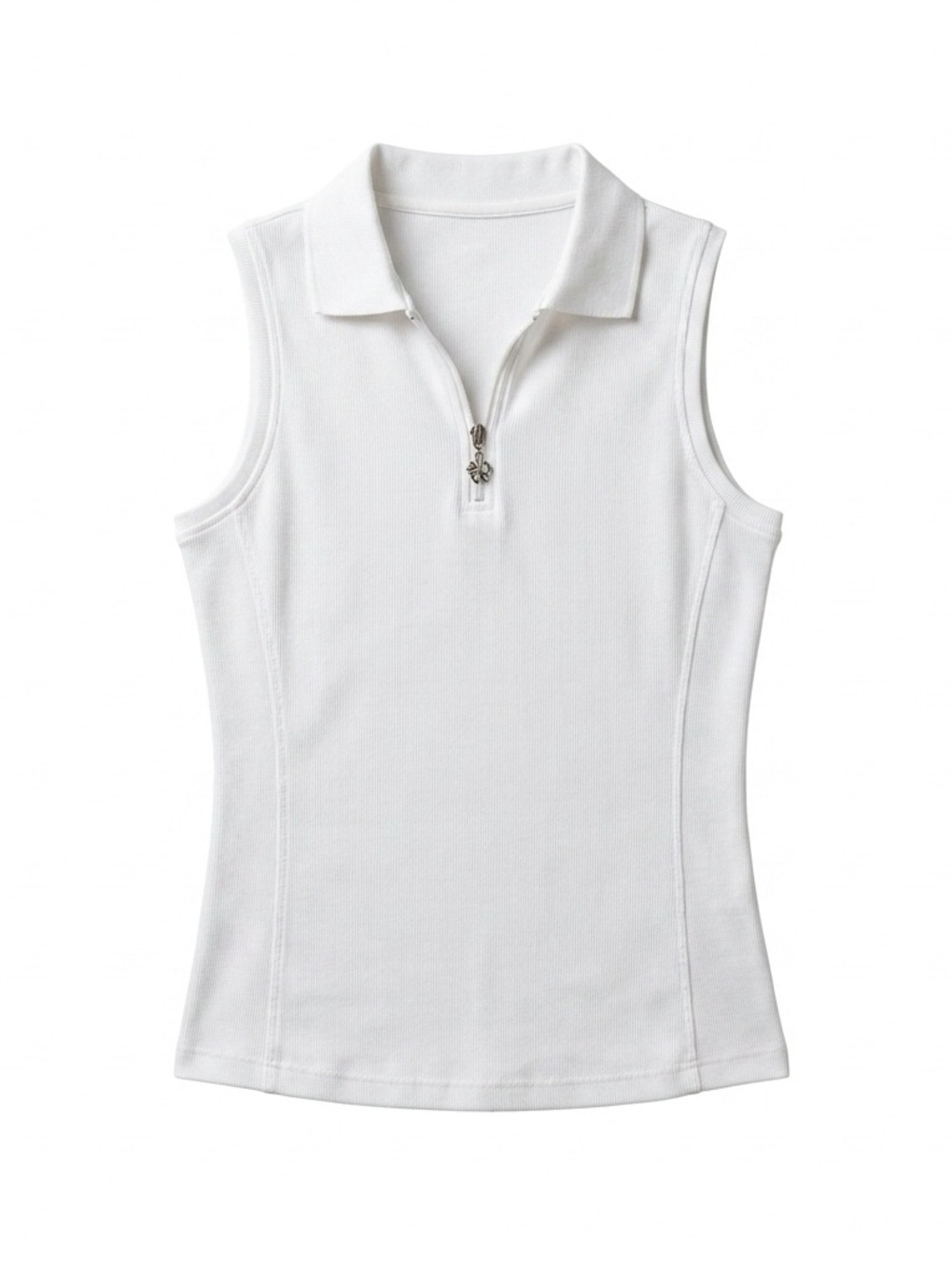GK White Sleeveless Polo Tank with Front Zip